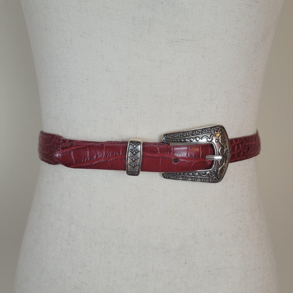 Lake Shore Drive Belt Medium Red Leather Western Buckle Croc Embossed‎ Textured